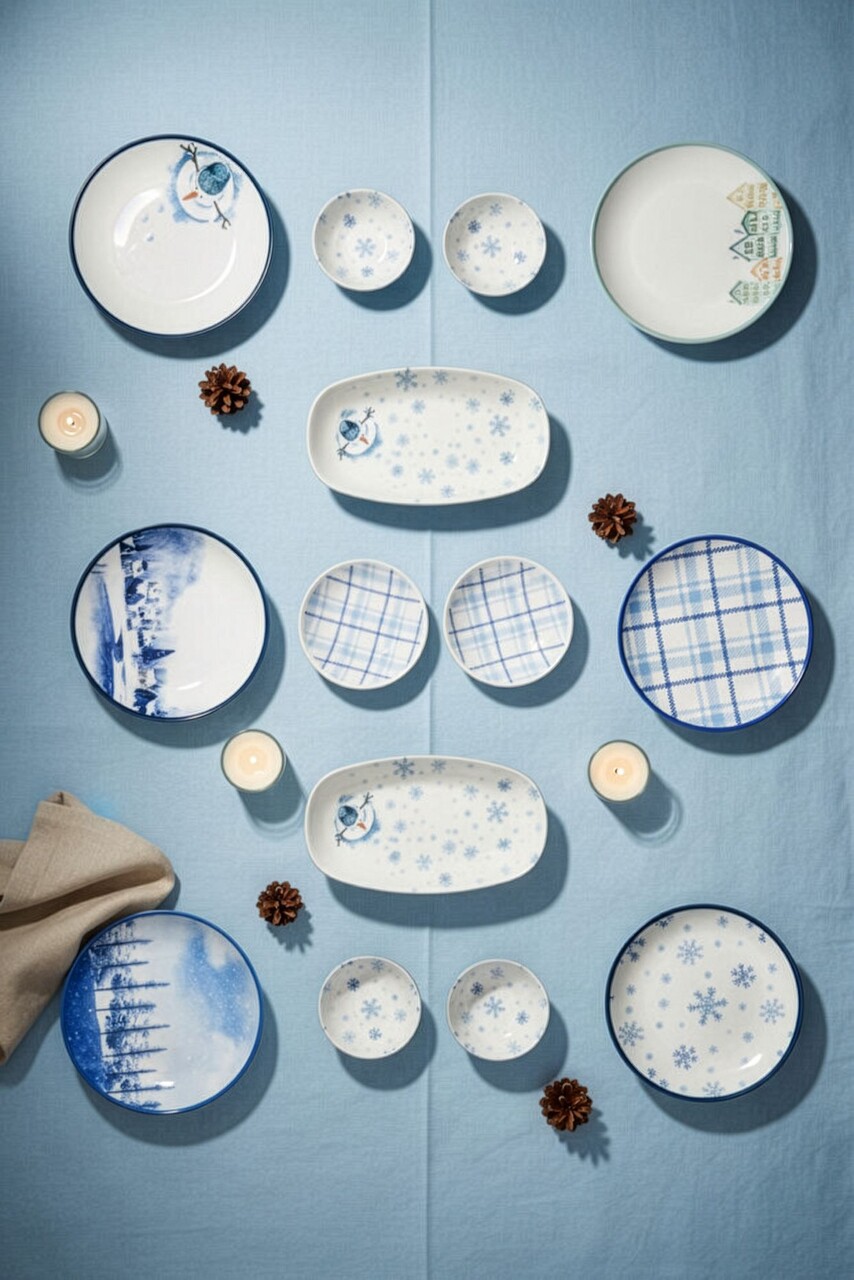 Set de mic dejun, Hermia, 126MBM1404,  Bol: 13 x 13 x 4 cm (2 bucăți), Albastru / Alb / Verde - imagine 7